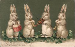 Four Easter Bunnies Playing Musical Instruments With Bunnies Postcard Postcard Postcard