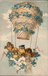 Baby Chicks in Hot Air Balloon Easter Greeting Postcard Postcard Postcard