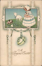 Little Girl with Lamb, Rabbit, and Easter Egg With Children Postcard Postcard Postcard