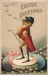 Smoking Chick in Red Coat: A Dapper Easter Greeting Postcard