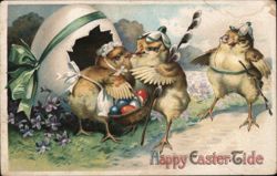 Happy Easter Chicks with Eggs and Flowers With Chicks Postcard Postcard Postcard