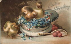 Easter Chicks in a Sailor Hat with Forget-Me-Nots Postcard Postcard Postcard