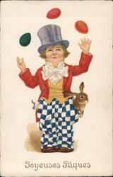 Juggling Easter Boy with Bunny Eggs Postcard Postcard Postcard