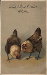 Two Chickens Pecking, Easter Greeting Postcard Postcard Postcard