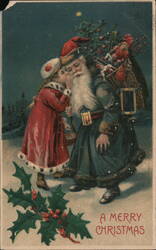 Girl Whispering to Santa Claus Christmas Postcard Postcard Postcard