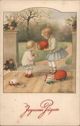 Two Children with Easter Toys, Joyeuses Pâques Postcard