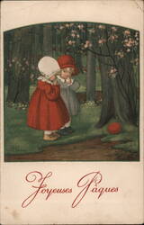 Two Children Discover a Red Easter Egg in the Woods With Children Pauli Ebner Postcard Postcard Postcard