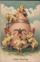 Easter Chicks Painting Giant Egg Postcard