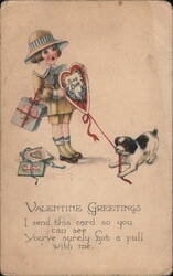 Boy with Valentine, Gifts & Puppy Children Postcard Postcard Postcard