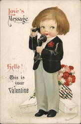 Boy in Suit with Phone, Valentine's Day Greeting Women Ellen Clapsaddle Postcard Postcard Postcard