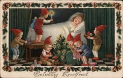 Christmas Elves Decorating for Sleeping Child Postcard