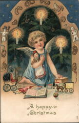 Christmas Angel with Doll and Toys Angels Postcard Postcard Postcard