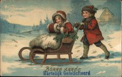 Children Sledding in Winter Wonderland Postcard Postcard Postcard