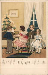 Children Singing Carols Around a Lighted Christmas Tree Pauli Ebner Postcard Postcard Postcard