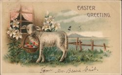 Easter Lamb with Basket of Eggs Postcard