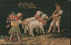 Children with Easter Lambs, Embossed Postcard Postcard