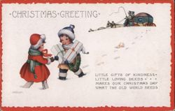 Children Exchanging Christmas Gifts, Horse-Drawn Carriage Postcard Postcard Postcard