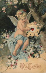 Cherubic Cupid with Heart-Shaped Target Valentine's Postcard Postcard