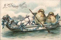 Baby Chicks Rowing Easter Eggs in a Boat Postcard Postcard Postcard