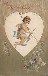 Cherubic Cupid with Bow and Arrow, Valentine's Day Greeting Postcard