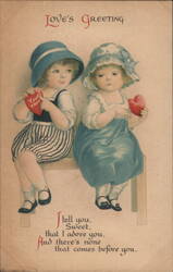 Two Children with Valentine Hearts, Love's Greeting Ellen Clapsaddle Postcard Postcard Postcard