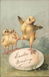 Three Fluffy Yellow Chicks and an Easter Egg Postcard