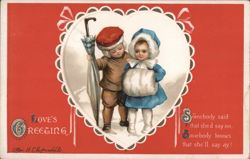 Two Children in Winter Clothes, Valentine's Day Greeting Postcard