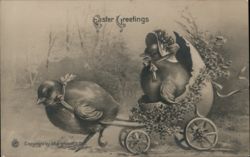 Easter Chicks with Bonnet and Carriage Postcard