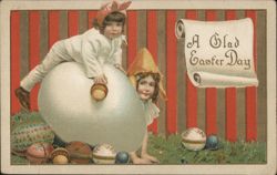 Two Children on a Giant Easter Egg Postcard