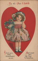 Girl with Heart-Shaped Basket, Valentine's Day Greeting Children Ellen Clapsaddle Postcard Postcard Postcard