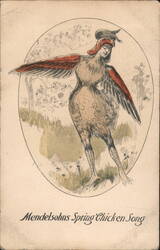 Whimsical Chicken Lady Sings Mendelssohn's Spring Song Postcard