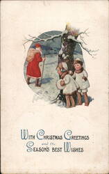 Children Spying on Santa Claus in Snowy Scene Postcard Postcard Postcard