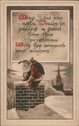 Santa Claus Descends Chimney on Christmas Eve Postcard