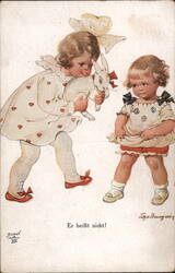 Two Children, One Holding a Reluctant Rabbit Ilse v. Daur Postcard Postcard Postcard