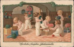 Children with Gifts, Happy New Year Postcard Paul Ebner Postcard Postcard