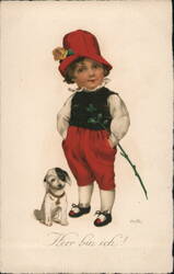 Boy with Rose and Dog, German Postcard Children M.Fl. Postcard Postcard