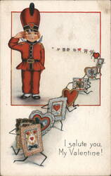 Little Soldier Saluting Valentine Hearts Postcard Postcard Postcard