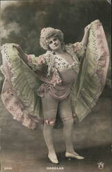 French Cancan Dancer in Pink and Green Dress Postcard