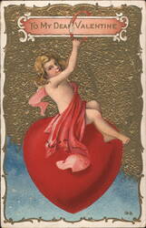 Cherubic Cupid on Heart, Valentine's Day Greeting Postcard