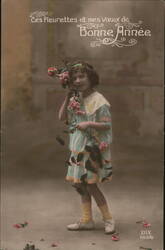 Little Girl with Roses, New Year's Greeting Children Postcard Postcard Postcard