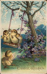 Two Chicks on a Swing, Easter Greetings Postcard