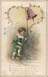 Boy with Easter Bonnet & Flowers, Softly Chime Bells Poem With Children Ellen Clapsaddle Postcard Postcard Postcard