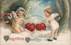 Two Cherubs with Hearts: Valentine Greetings Children Postcard Postcard Postcard