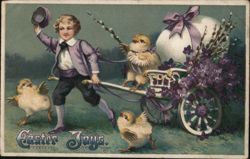 Boy with Chicks Pulling Easter Egg Cart, Vintage Easter Postcard Postcard