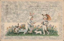 Children in Bunny Costumes Celebrate Easter with Rabbits Postcard