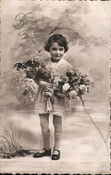 Little Girl with Flowers, Bonne Année, 1934 Girls Postcard Postcard Postcard