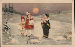 Children in Clown Costumes Celebrate New Year's Postcard Postcard Postcard