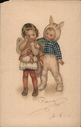 Crying Fairy and Bunny Costume Child Postcard