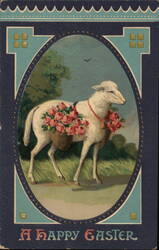 Lamb with Rose Baskets - Happy Easter Greeting With Lambs Postcard Postcard Postcard