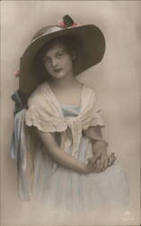 Young Girl in Wide-Brimmed Hat and Shawl Girls Postcard Postcard Postcard